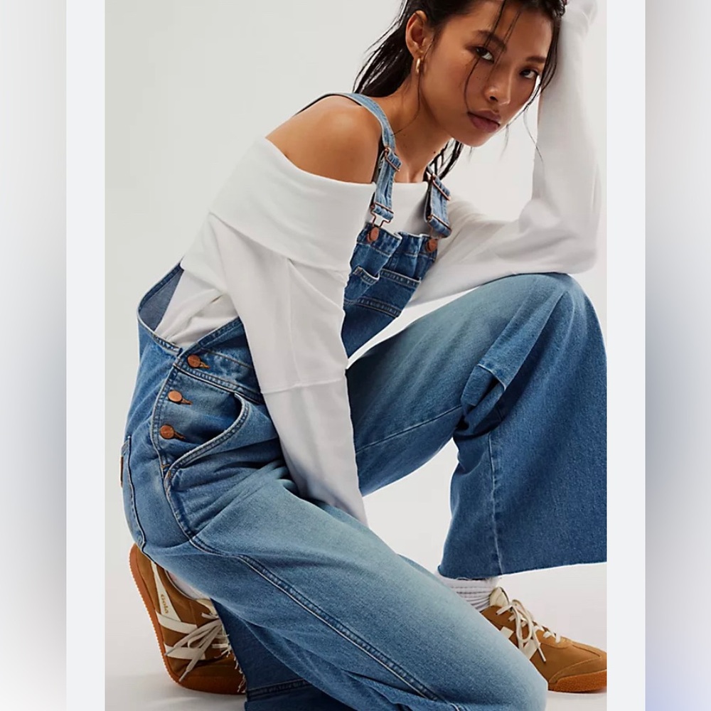 Free People Wrangler Flare Overalls Blue Light Denim Size XS